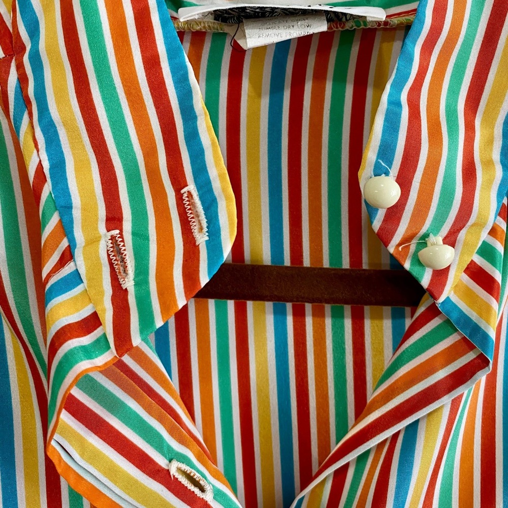 Vintage Malouf of‎ Dallas Rainbow Stripe Shirt Dress Womens 12 70s 80s Retro Mod - Picture 5 of 8